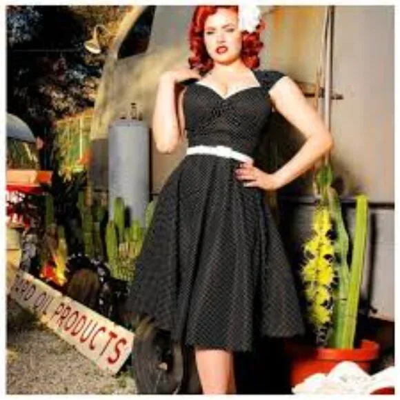 Pinup Couture Heidi dress, black with white polka dots, Size Small, GUC - Picture 2 of 2
